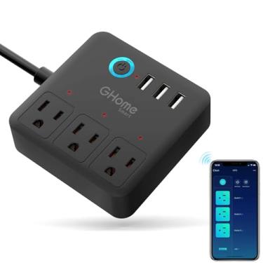 Imagem de GHome Smart A régua de tomada funciona com Alexa e Google Home - 3 interruptores de tomadas inteligentes controlados individualmente, 3 portas USB, cabo de extensão de 1,2 m, extensão WiFi, extensor