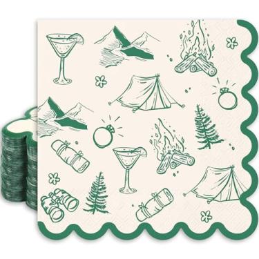 Imagem de JarThenaAMCS Guardanapos de papel para festa de despedida de solteira de acampamento, guardanapos de almoço recortados, toalhas de mão verdes descartáveis para casamento, chá de panela, artigos de