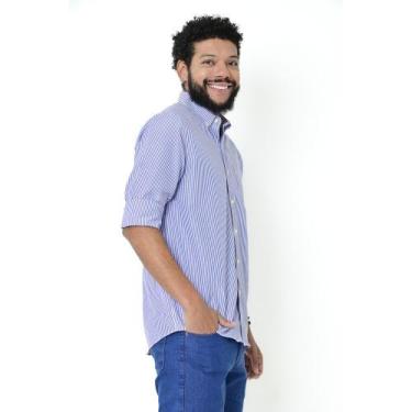 Imagem de Camisa Social Masculina Listrada Manga Longa Camisaria Colombo, Azul i