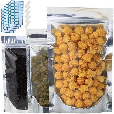 Imagem de Embalagem com 400 sacos grandes de Mylar Reclosable para armazenamento de alimentos 20 cm x 30 cm sacos de stand up a granel à prova de cheiro, sacos de alumínio prateados com janela transparente para