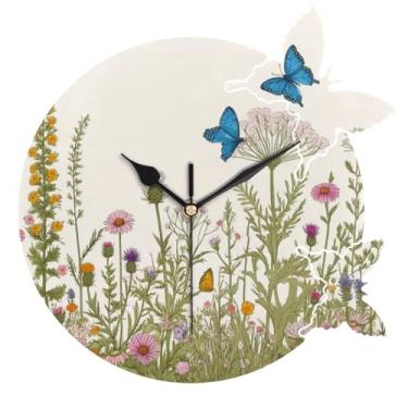 Imagem de Relógios de parede silenciosos sem tique-taque - Relógio de parede analógico para cozinha, sala de estar, quarto, decoração de casa (borboletas)
