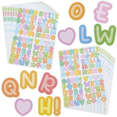Imagem de SOFPLATE 20 folhas 1800 peças adesivos coloridos do alfabeto garrafa de água letras adesivos vinil autoadesivo desenho animado coração estrela símbolos adesivos de alfabeto estética decalques para
