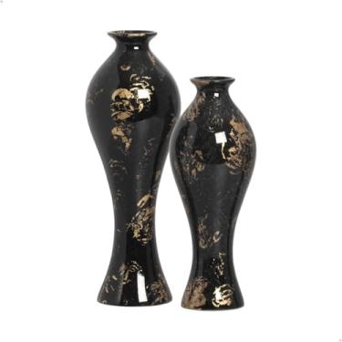Imagem de Vasos Decorativos de Cerâmica para Sala Dupla Califórnia Preto e Dourado Ébano