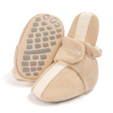 Imagem de Miamooi Botas de algodão para bebês meninas meninos recém-nascidos inverno quente lã aconchegante chinelos infantis antiderrapantes primeiro andador berço casa meias sapatos 3-18 meses, 01/Bege, 0-3