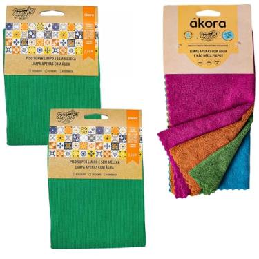 Imagem de Kit 6pcs: Pano Mágico S/Costura Limpeza Geral Não Deixa Fiapos + Pano De Chão Limpa Piso Área Interna 40x60cm Ákora
