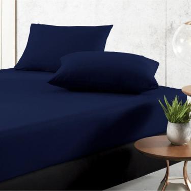 Imagem de Jogo De Cama Solteiro Liso 02 Peças Lençol Fio Egípcio Azul
