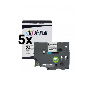 Imagem de Kit 5 Fita Flexível Compatível Brother Tze FX251 Branca 24mm