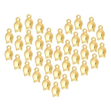 Imagem de BENECREAT 100 peças de pingentes de flor de latão banhado a ouro 18K verdadeiro, pingente de tulipa com anéis de salto para aniversários, casamentos, Halloween, colar de pulseira, brinco, joias