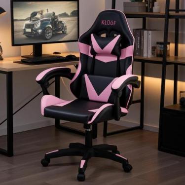 Imagem de Cadeira Giratória Gamer KL1 - Preto e Rosa - KLOOF
