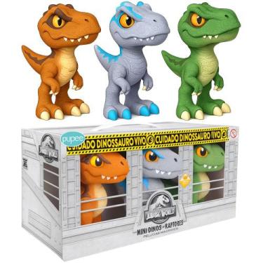 Imagem de Kit Jurassic World 3 Mini Dinossauros Raptores Vinil Pupee Blue Echo D