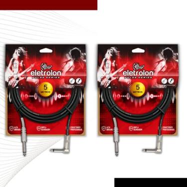 Imagem de Kit 2 Cabo P10 Mono Para P10 Mono 90º Graus Violão Guitarra Baixo 5m M