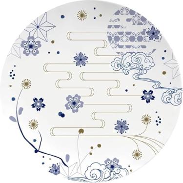 Imagem de Germer, Prato de sobremesa em porcelana, modelo Convexa, Pólen, Ø 20,5 cm,Branco com detalhes em azul e dourado