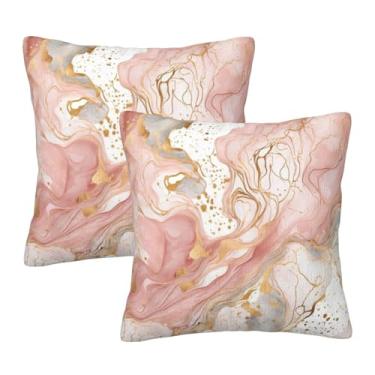 Imagem de Oplp Conjunto de 2 capas de almofada de mármore cinza rosa com capa quadrada para decoração de sofá para quarto 45,72 cm x 45,72 cm