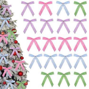 Imagem de Hillsuren 24 peças de laços de Natal doces para árvore de Natal 15 cm laços de fita de veludo doce para guirlanda de embrulho de presente de Natal, decoração de artesanato de festa de casamento (rosa