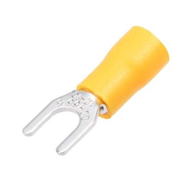 Imagem de uxcell 150 peças SV5.5-5 isolado garfo espada tipo U conector de fio elétrico crimp terminal 12-10AWG amarelo
