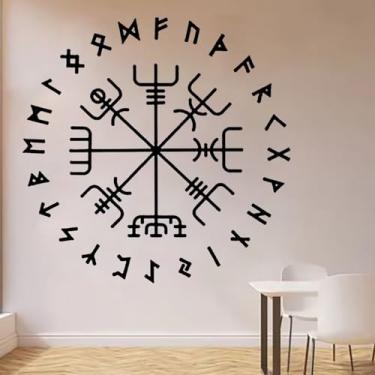 Imagem de Adesivo de parede com símbolo mágico de amuleto protetor nórdico bússola decoração de casa autoadesivo vinil removível 99 x 99 cm