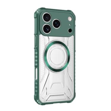 Imagem de POYUFRG Capa magnética para iPhone 17 Pro Max/17 Pro/17 Air/17, transparente, antiamarelamento, à prova de choque, capa de proteção de lente com tudo incluído, verde, 17 Pro