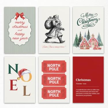 Imagem de 6 peças de arte de parede em tela de Natal, pôster preto e branco de Papai Noel, imagem de bilhete do polo norte vermelho, pintura de árvore de Natal Gree Cidade de Natal, estampa moderna feliz ano