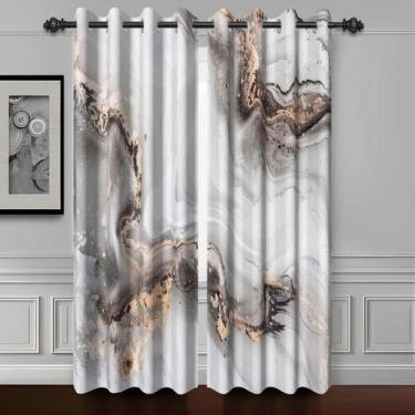 Imagem de Cortinas de janela Baocicco Grey Gold Marble Print 46x72in 2 painéis