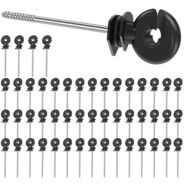 Imagem de 50 isoladores elétricos auto-roscantes de cerca de madeira de alta resistência versáteis para cerca elétrica Meadow Farm (pacote com 50, preto)