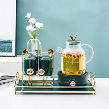 Imagem de Conjunto de chá de vidro resistente a altas temperaturas sala de estar casa bule de flores e frutas nórdico da tarde (cor: A, tamanho: kit de 4 xícaras)