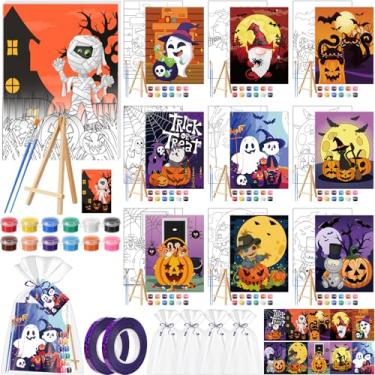 Imagem de Dispowreath 10 conjuntos de telas pré-desenhadas de Halloween para pintar conjuntos de presentes de 20 x 25 cm, tela pré-impressa de abóbora com painéis de contorno de cartões comemorativos a granel