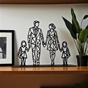 Imagem de Escultura Família Casal e Duas Filhas MDF Preto 20x23cm - DecorArt Hom
