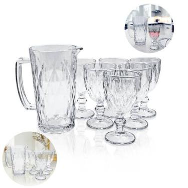 Imagem de Conjunto Taças Agua E Jarra Diamond 1l Transparente 7 Pçs - KE HOME