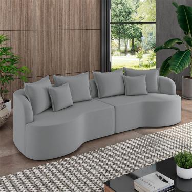 Imagem de Sofá Living Decorativo Salinas 4 Lugares com Almofadas 290cm Modulado Veludo Cinza G33 - Gran Belo