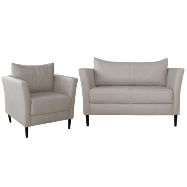 Imagem de Conjunto Sofá 2 Lugares com Poltrona Pés Palito Lubbock Couro Off White - Gran Belo