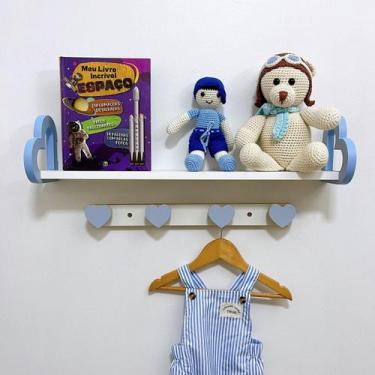 Imagem de Prateleira coração colorida e cabideiro quarto infantil 60cm - Hanger 