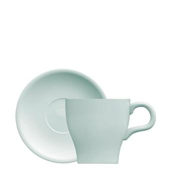 Imagem de Xícara e pires para cappuccino em porcelana, modelo Cafeteira Pró, Tulipa, 180 ml, Germer, Azul