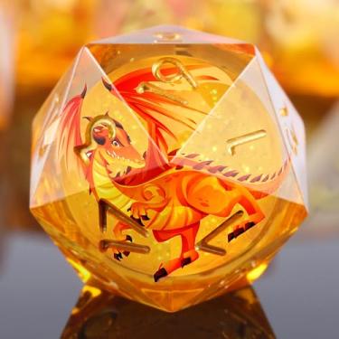 Imagem de DNDND Red Dragon Dice with Gold Numbers | Liquid Core 7-Piece Sharp Edge Resin DND Dice Set | Dragon Themed Collectible Metal Case | RPG Tabletop Gaming Gift