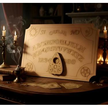 Imagem de Tabuleiro mais ponteiro Tabua Ouija em mdf 3mm jogo completo decoração wicca