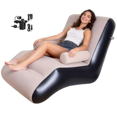 Imagem de STARBRILLIANT Cadeira inflável com bomba de ar, espreguiçadeira dobrável para quarto e sala de estar, sofá interno com corrimãos (marrom)