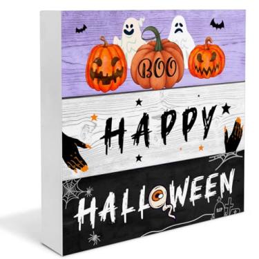 Imagem de Decoração de Halloween para ambientes internos, decorações felizes de Halloween, placa decorativa de madeira, placa decorativa de madeira, decoração de casa para prateleira de mesa de mesa de 12 x 12