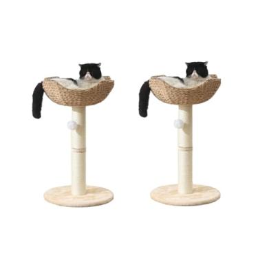 Imagem de SHENGOCASE Pacote com 2 torres de árvore para gatos pequenos com cesta de vime de vime, poleiro de janela de 45 cm para gatos grandes de até 11 kg, cama elevada com almofada