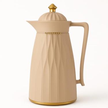 Imagem de Garrafa Térmica Café Chá 1 Litro Bege e Dourado Com Alça Elegante Tampa Click