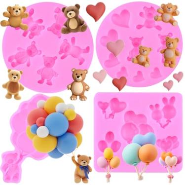 Imagem de MIYAHOUSE Molde de silicone Bear Fondant para decoração de bolos, enfeite de cupcake, pasta de goma de chocolate, argila de polímero, conjunto de 4