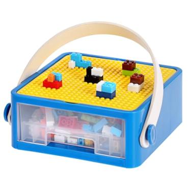 Imagem de JUXYES Caixa de armazenamento portátil para pequenos tijolos de blocos de construção com bandeja de construção, recipientes de armazenamento empilháveis, estojo de transporte de viagem para pequenos