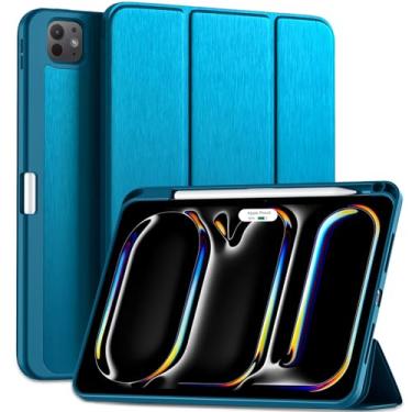 Imagem de Capa inteligente Kidopire Para iPad Pro de 11” (M4, 5ª geração de 2024) com suporte para Pencil Pro, três dobras e parte traseira de TPU macio, desperta/hiberna automaticamente, azul-pavão