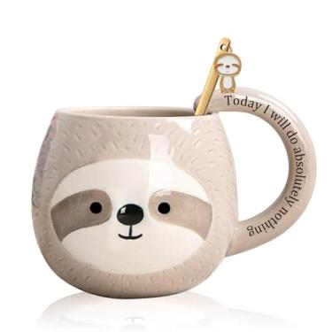 Imagem de Caneca de café de preguiça de novidade, caneca de chá bonito de viagem Animal Cup Cartoon 3D de cerâmica para amantes de preguiça Aniversário de Dia de Ação de Graças