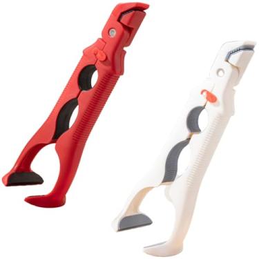 Imagem de Grippers de placa quente de cabeça dupla 3 em 1, Gripper de placa anti-escaldante para tigelas, pratos e vapores, ferramenta de cozinha de silicone resistente ao calor com fechadura (Red+White)