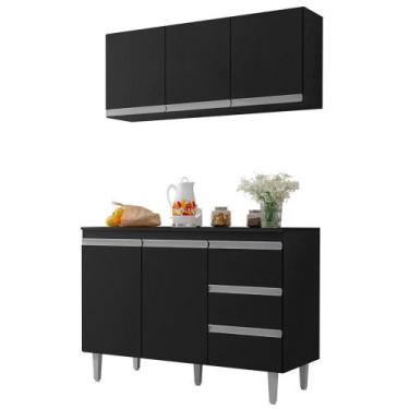 Imagem de Armario Aereo E Balcao Com Tampo 120 Cm Andreia Preto Reajl Preto - RE