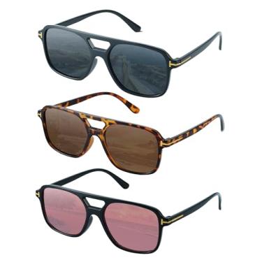 Imagem de Óculos de sol masculinos retrô para mulheres, óculos de sol polarizados, quadrados, modernos, escuros, ponte dupla, óculos de sol para dirigir, Armação preta/lente cinza + armação leopardo/lente