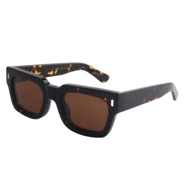 Imagem de HCHES Óculos de sol com armação rebitada, masculino, UV400, polarizado, acetato, retrô, streetwear chique, feminino (marrom tartaruga)