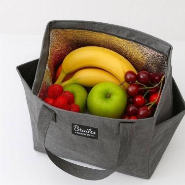 Imagem de Bolsa Térmica Marmita Fitness Grande Trabalho Academia Passeio Viagem Comida Frutas Alça Bolso Multiuso Porta Talher Cinza