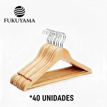 Imagem de Kit 40 Cabide De Madeira Marfim Organizador Closet Fukuyama - MADEIRA4