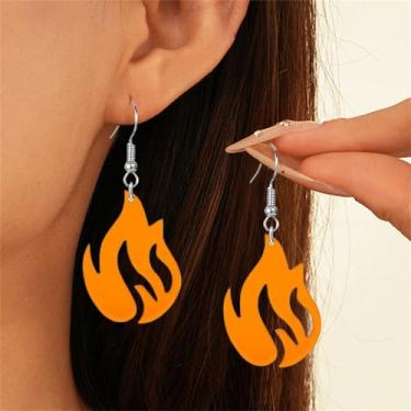 Imagem de Brincos de fogo de chama para mulheres, leve, acrílico, punk, elemento fogo, exagerado, Halloween, cosplay, festa, bijuteria, Middle, Acrílico, Sem pedra preciosa