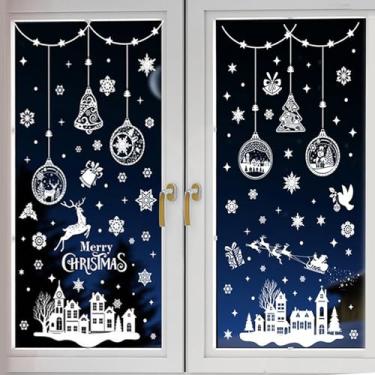 Imagem de Andiker 9 folhas de adesivos brancos de janela de Natal, adesivos de janela de Natal de PVC, reutilizáveis adesivos de janela dupla face, decoração requintada para porta de vidro de janela (branco)
